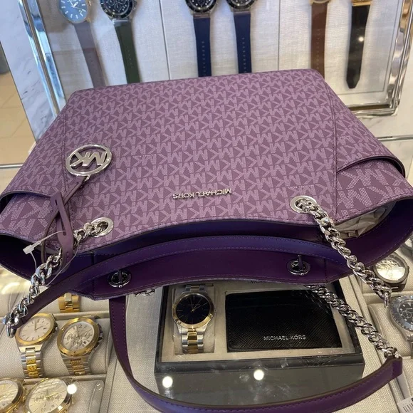 MICHAEL KORS 
Jet Set Travel Lg Signature Chain Shoulder Tote Bag
Dark Purple - Picture 6 of 16